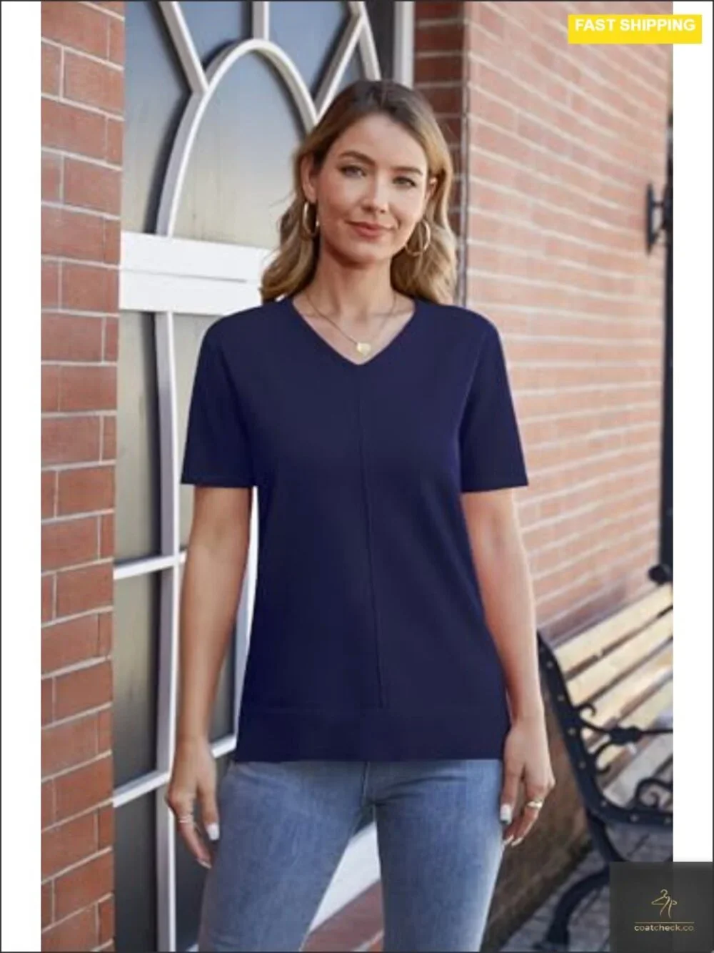 Viscose Short Sleeve V-Neck Lightweight Pullover Sweater Top